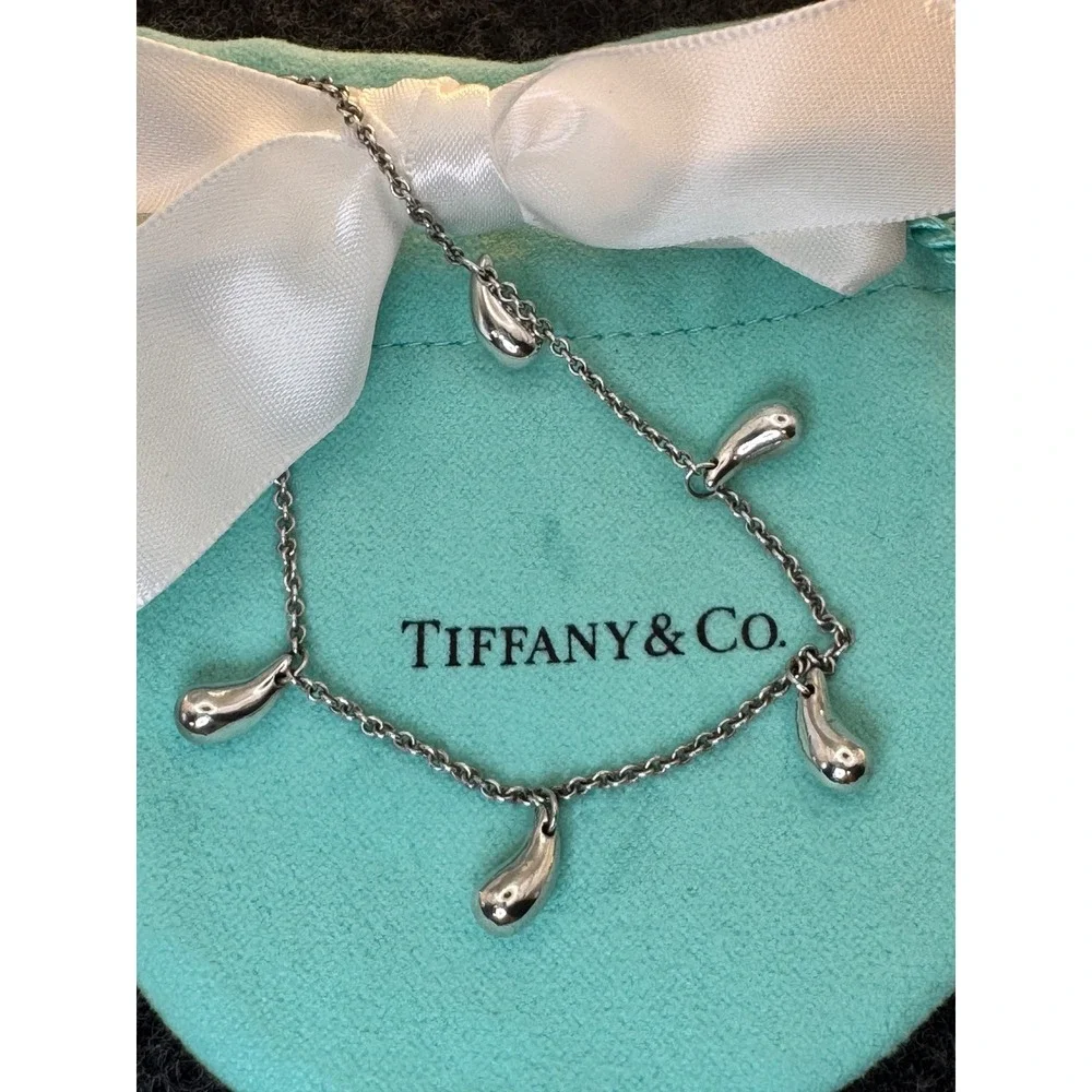 Vintage Tiffany & Co Elsa Peretti Teardrop 5 Charm Bracelet 7in - Picture 3 of 10